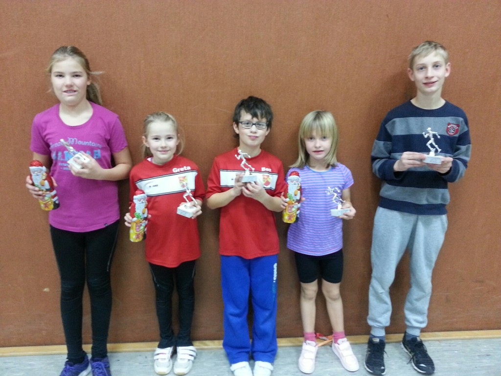 Unsere fünf trainingsfleißigsten jungen Athleten v.l.: Hannah Jacob, Greta Jacob, Ben Schmitz, Johanna Rösing und Keno Schoeppe.